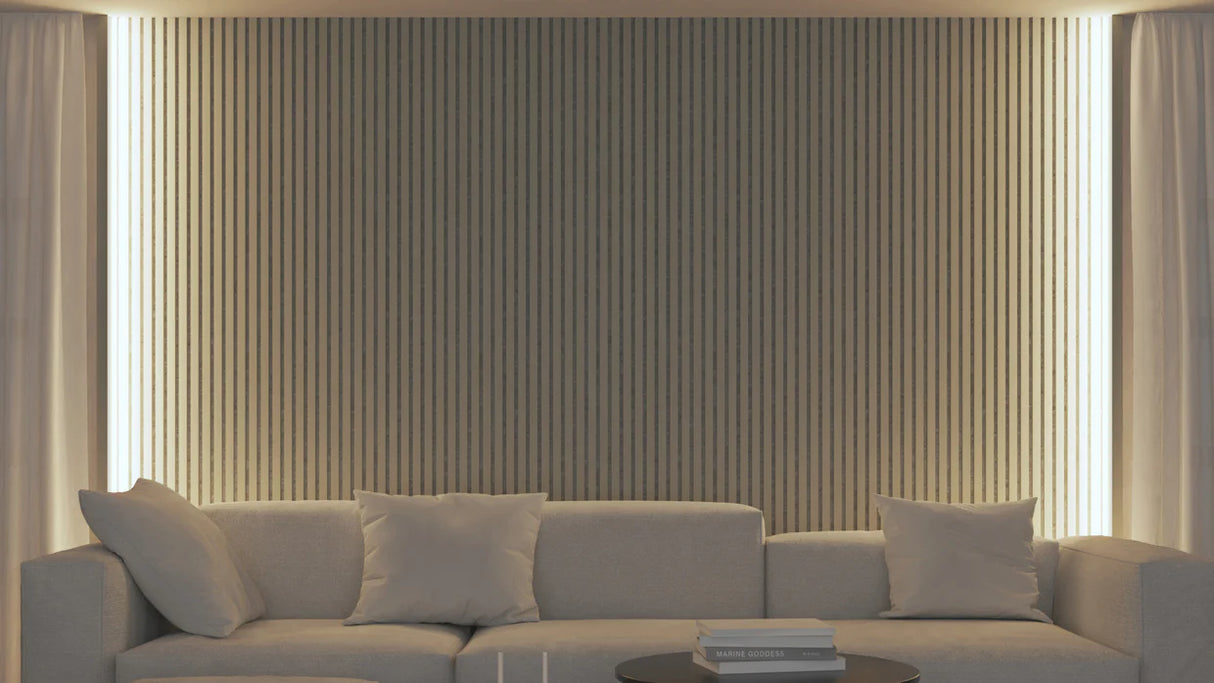 Akupanel - LED afwerkeindlat voor plafond en zijkant - Beige on Beige 270 cm