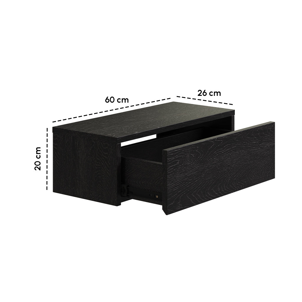 Gangkast zwevend zwart 60x26x20 cm