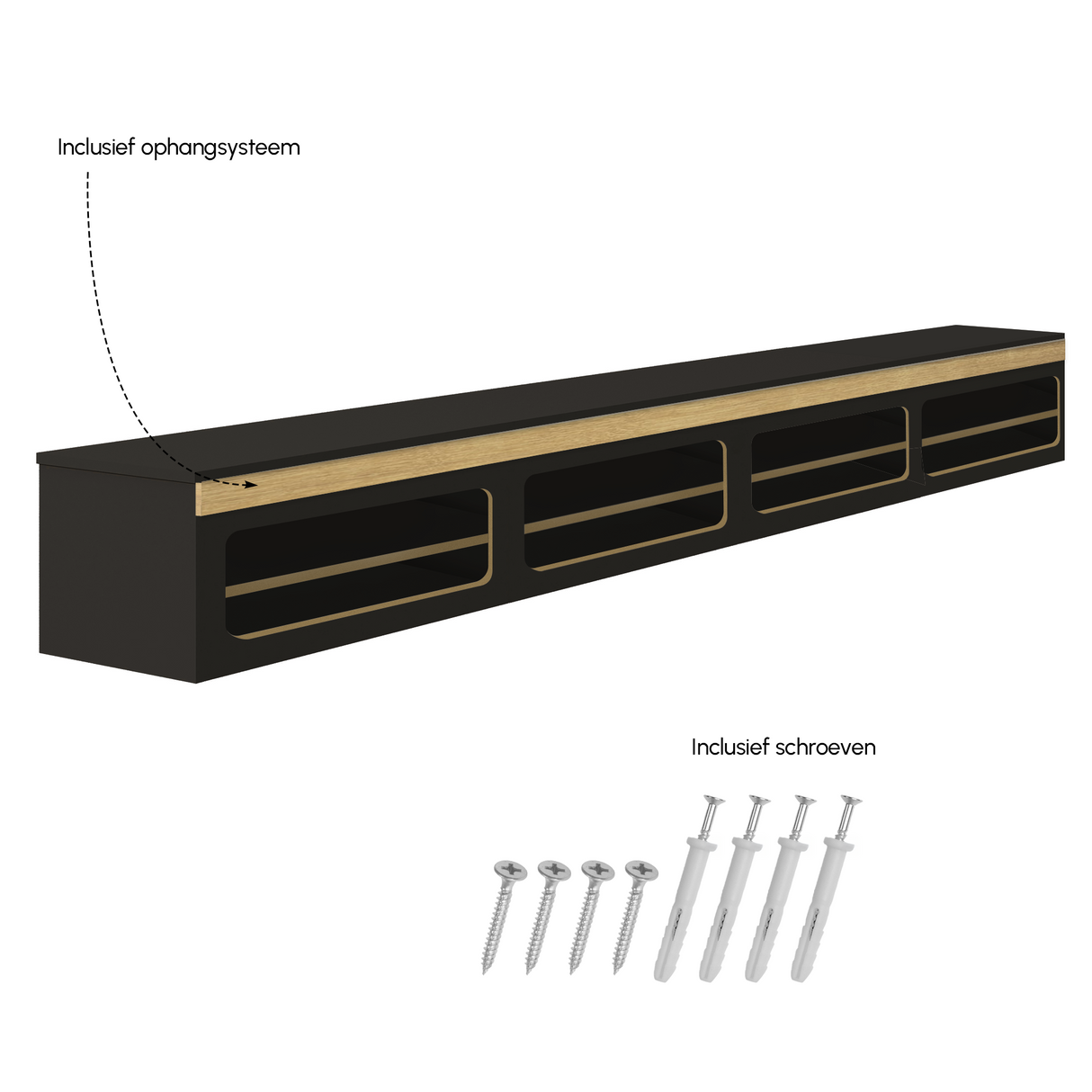 Madera TV-Meubel zwevend zwart 280 cm