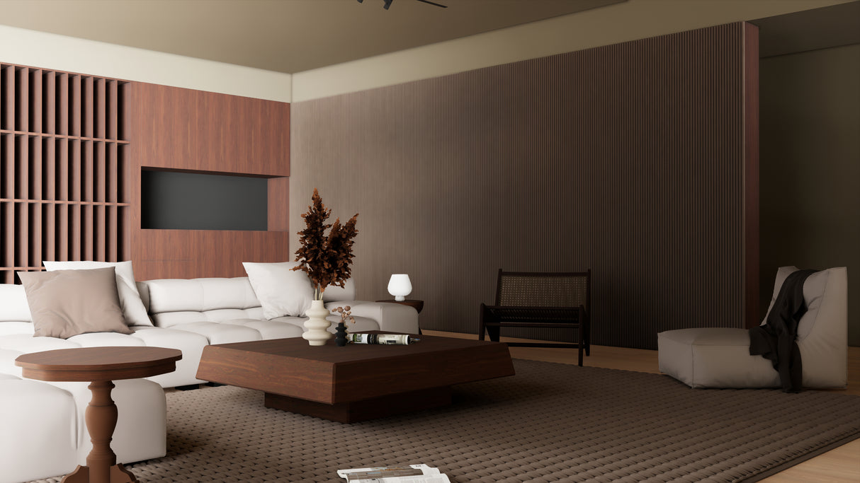 Akoestische Suede Solid Panelen 280x60 cm - Chique Mokka