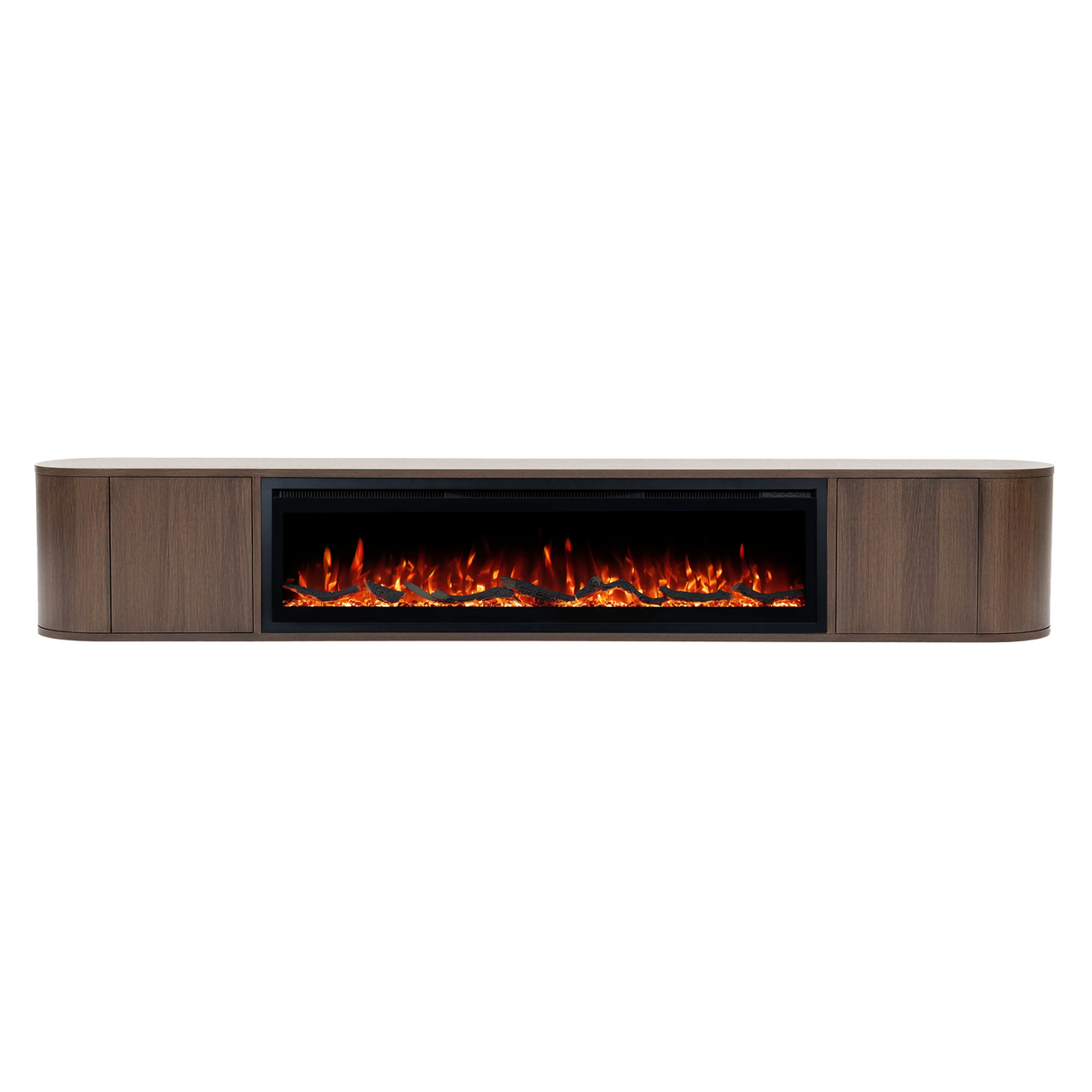 Nova haardmeubel curved zwevend walnut 200 cm