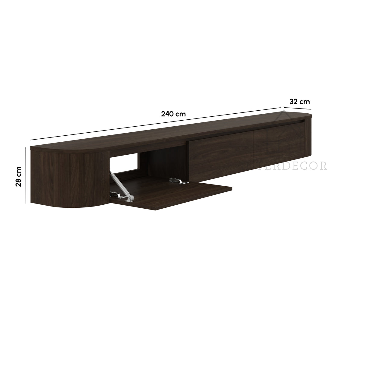 Dulce curved TV-Meubel zwevend walnut 240 cm