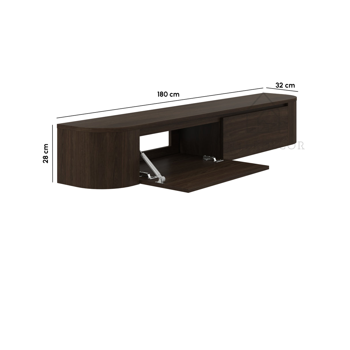 Dulce curved TV-Meubel zwevend walnut 180 cm