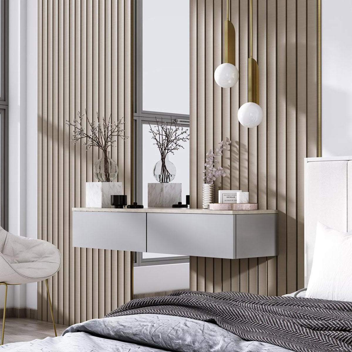 3D Kunststof Wandpanelen Beige Lumière Collection 270 x 12 cm | Set van 4