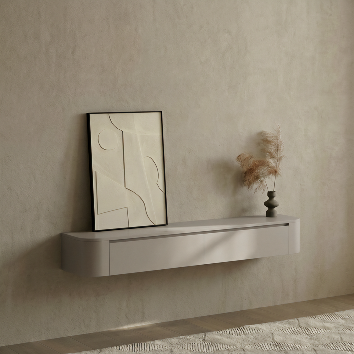Dulce curved TV-Meubel zwevend beige 200 cm