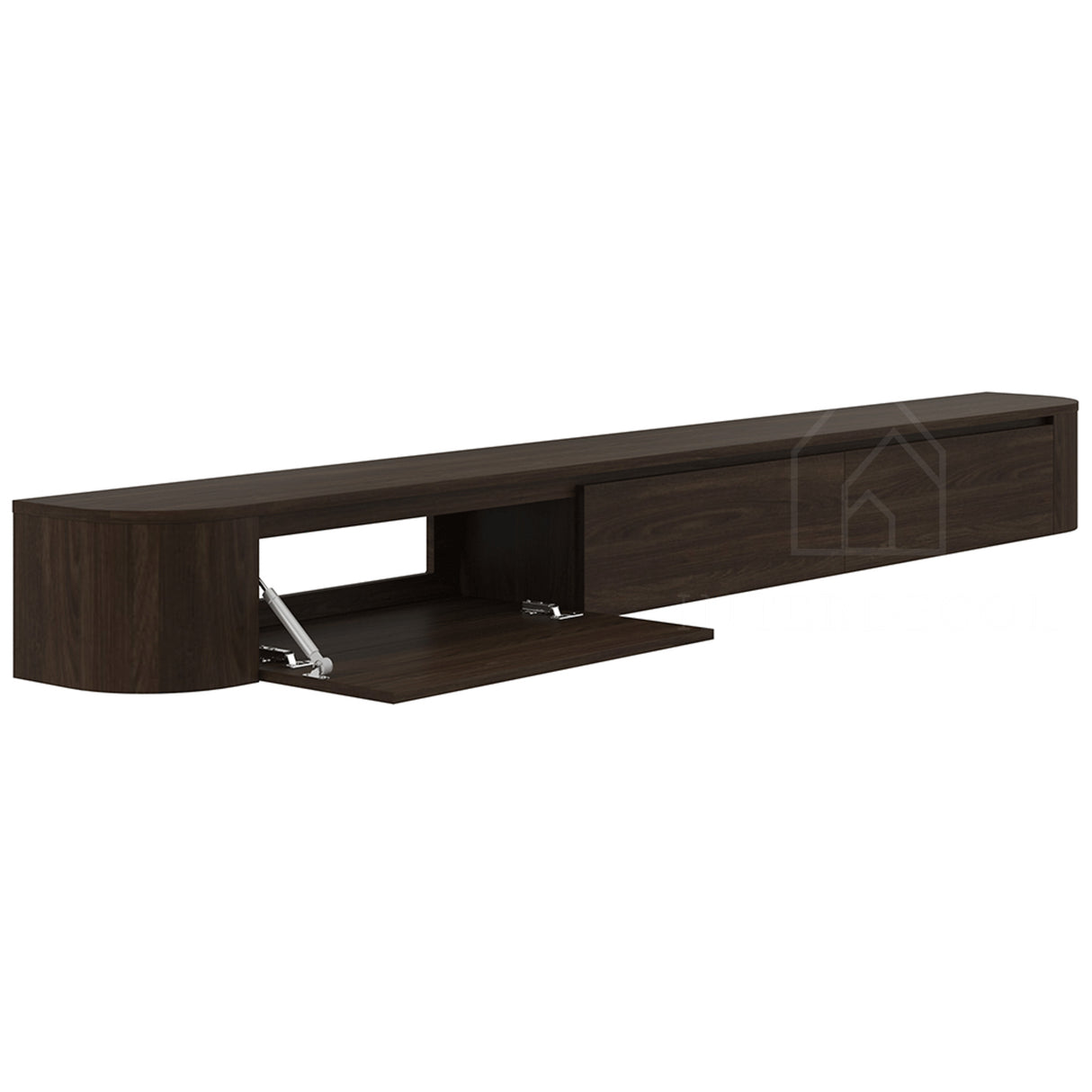 Dulce curved TV-Meubel zwevend walnut 280 cm