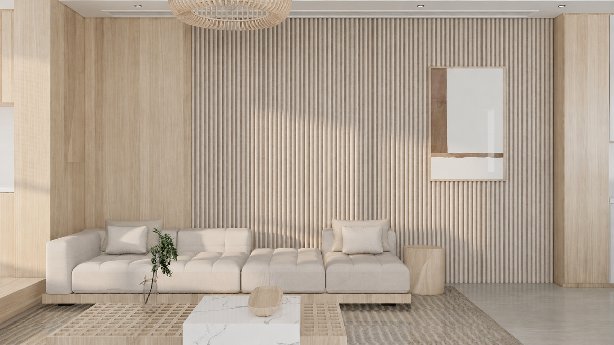 Akoestische Brushed Suede Space Panelen 280 x 60 x 2.1 cm - Beige