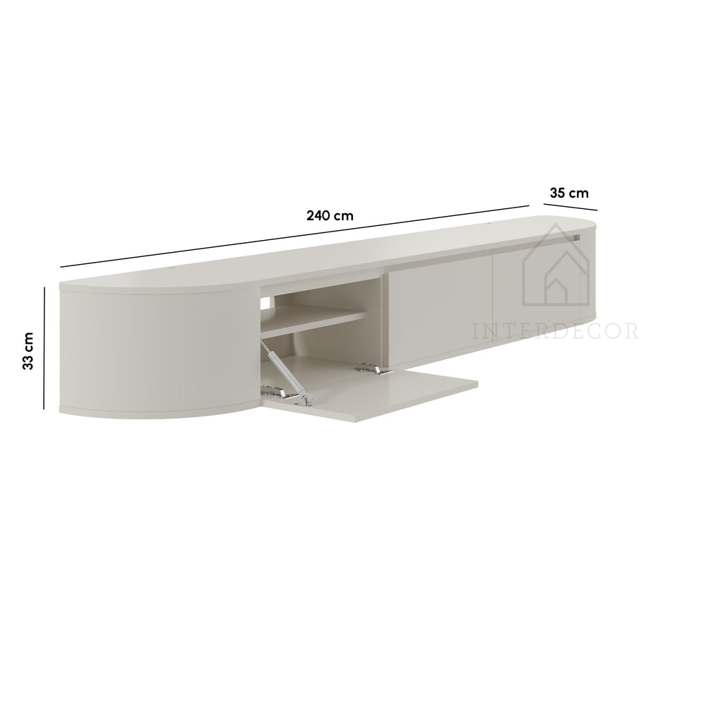 Aura curved TV-Meubel zwevend beige 240 cm