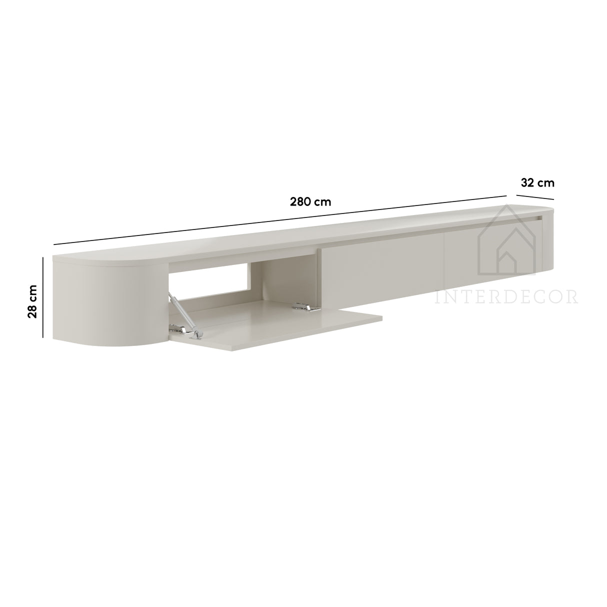 Dulce curved TV-Meubel zwevend beige 280 cm