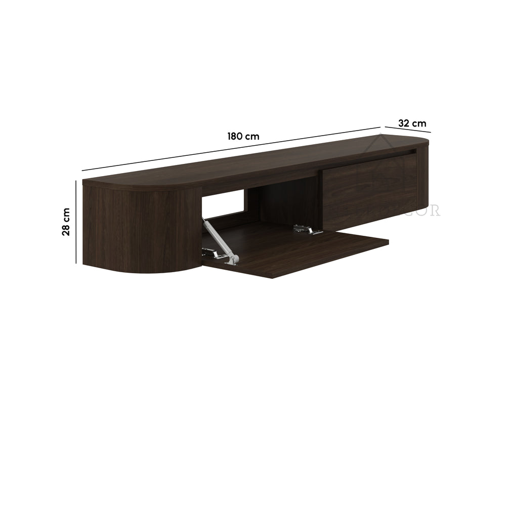 Dulce curved TV-Meubel zwevend walnut 180 cm